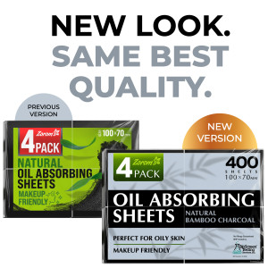 Natural Oil Blotting Sheets for Face with Bamboo Charcoal - 4pk/400 Makeup Friendly Oil Absorbing Sheets for Face - Blotting Papers for Oily Skin. Photo 2